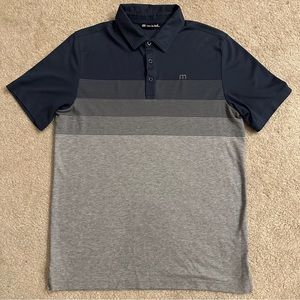 TravisMathew Grey & Blue Striped Polo